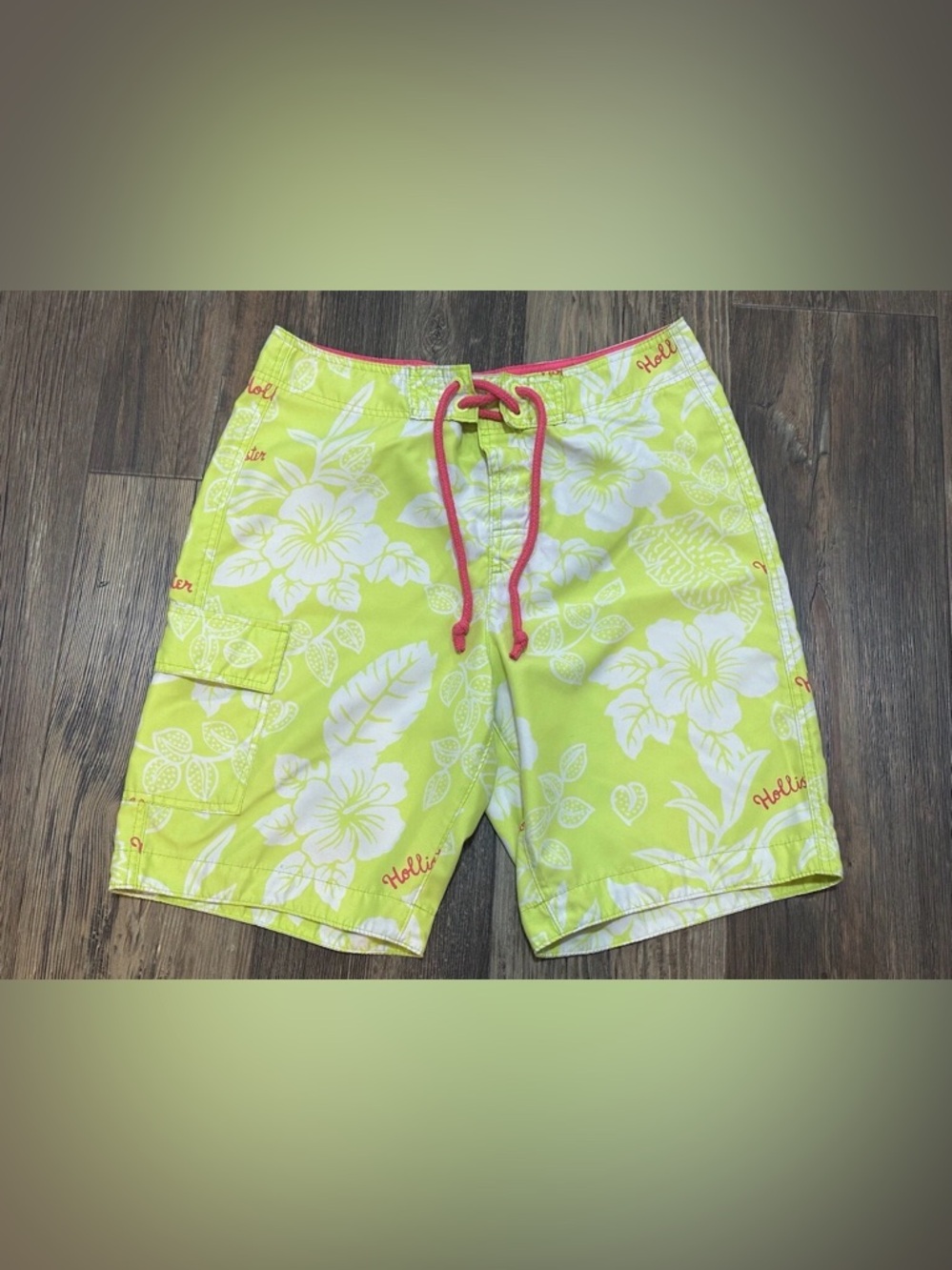 Hollister neon green pink white Hawaiian board shorts Men’s M swim trunks